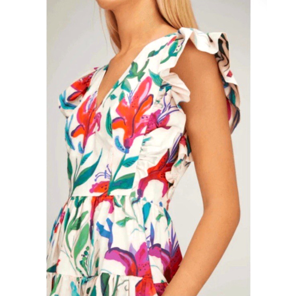 La DOUBLEJ Honeybun Women's Size Large Floral Cotton Tiered Mini Dress Italy NEW - Picture 10 of 16